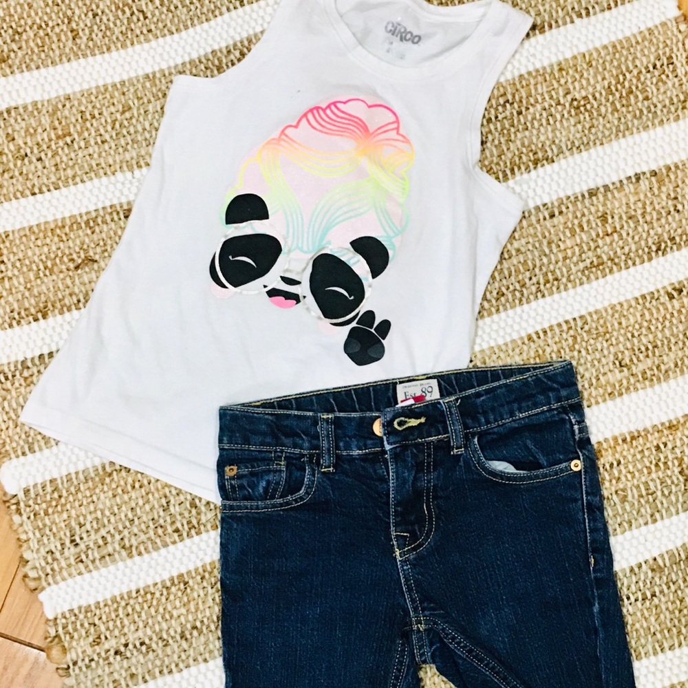 Panda muscle tee tank shirt top - cut off style denim long school shorts…